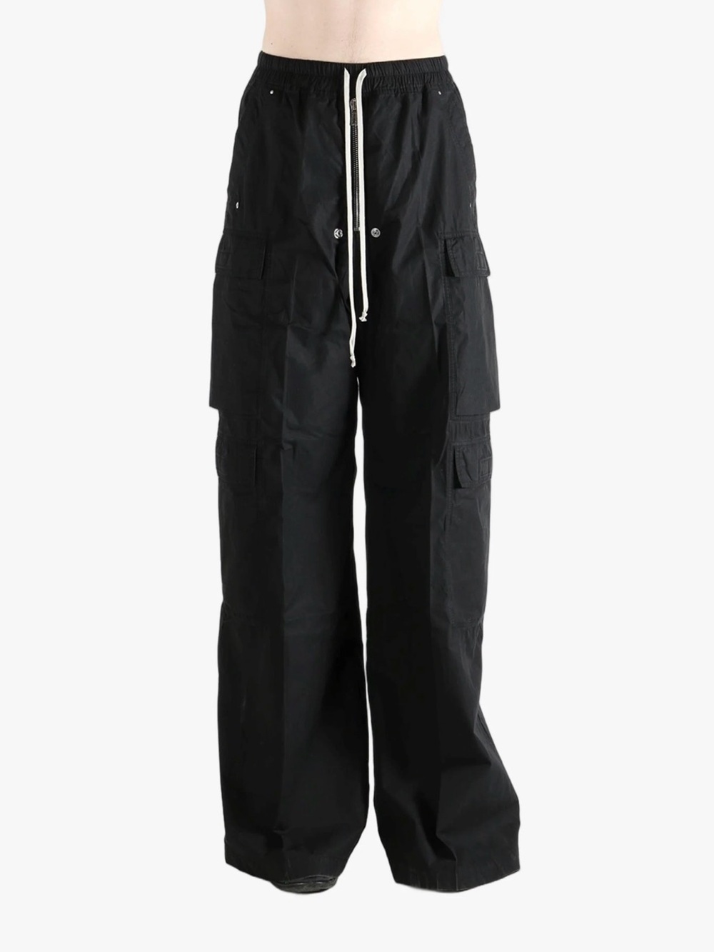 Wide Leg Black Cargo Pants with Drawstring Waist